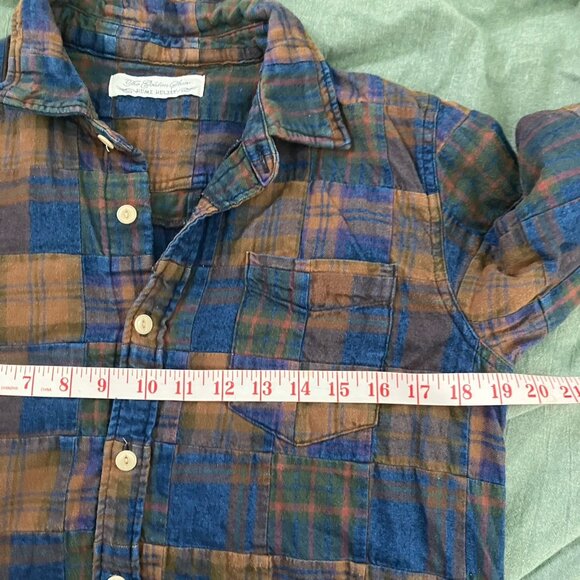 The Golden State Remi Relief Shirt Mens S Patchwork Flannel Blue Plaid Button Up - Picture 7 of 10